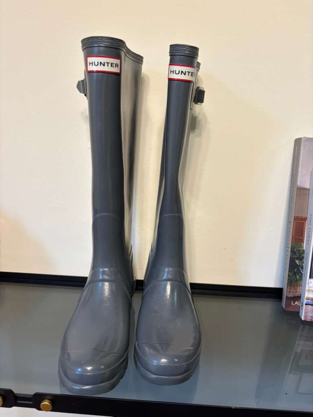 Hunter Tall Gloss Rain Boots in Gray